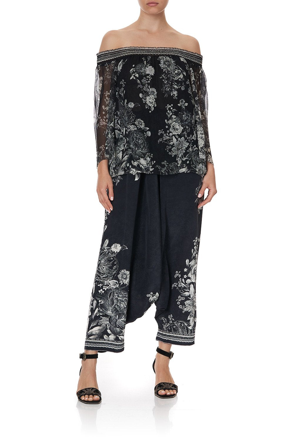 OFF SHOULDER SHIRRED BLOUSE MOONSHINE BLOOM