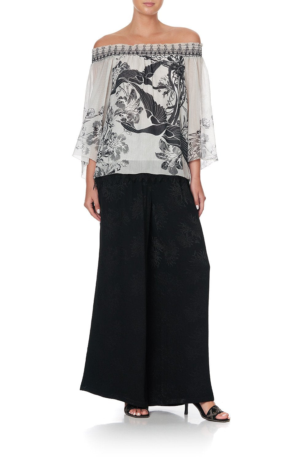 OFF SHOULDER SHIRRED BLOUSE SILVER LININGS