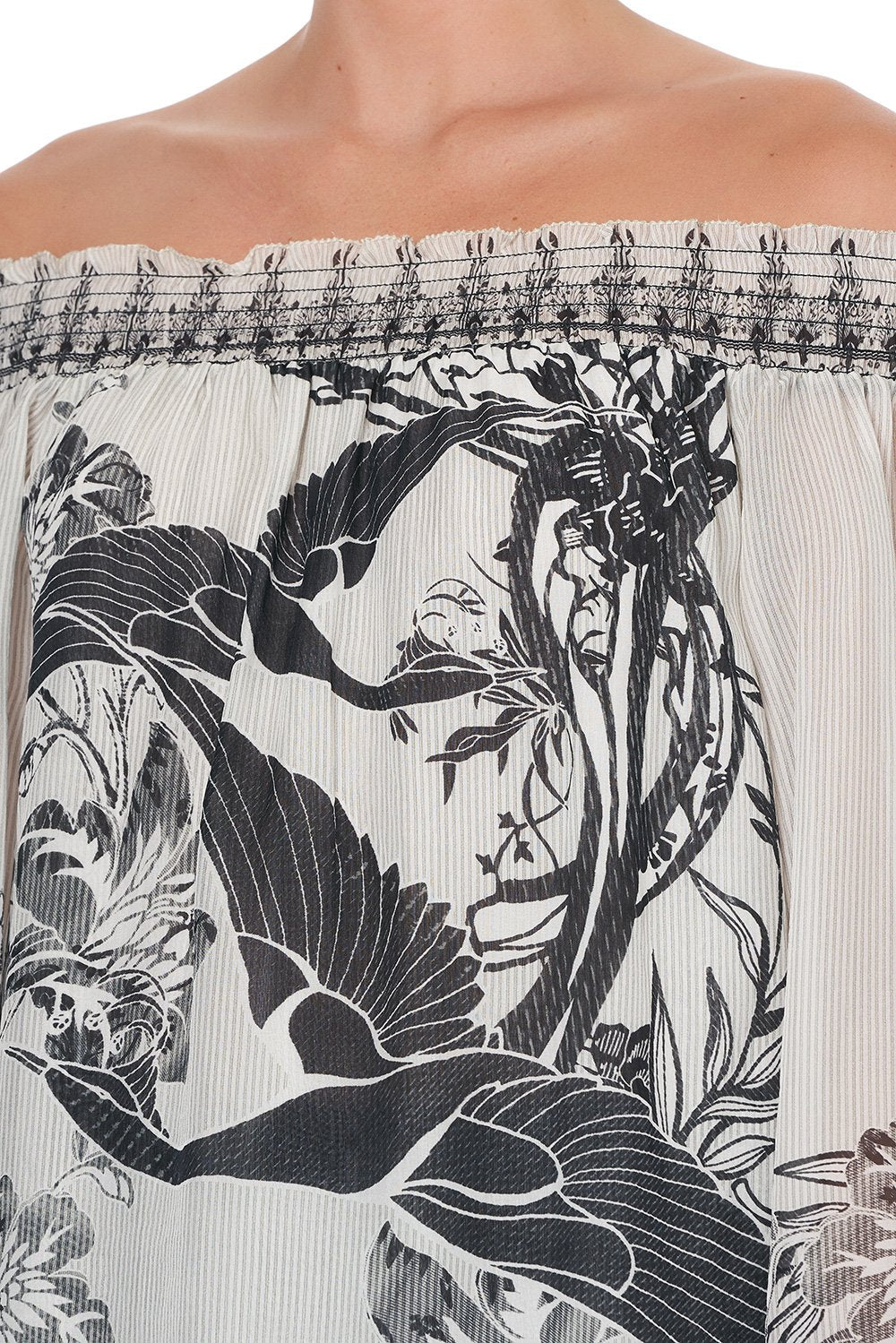 OFF SHOULDER SHIRRED BLOUSE SILVER LININGS