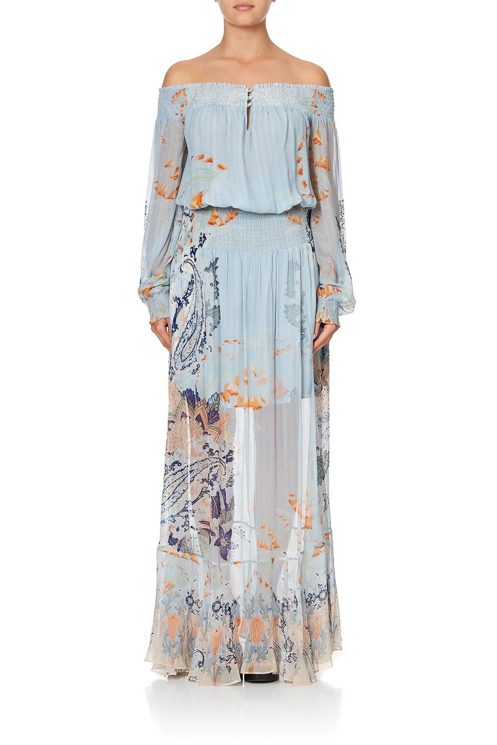 OFF SHOULDER SHIRRED DRESS FRASER FANTASIA