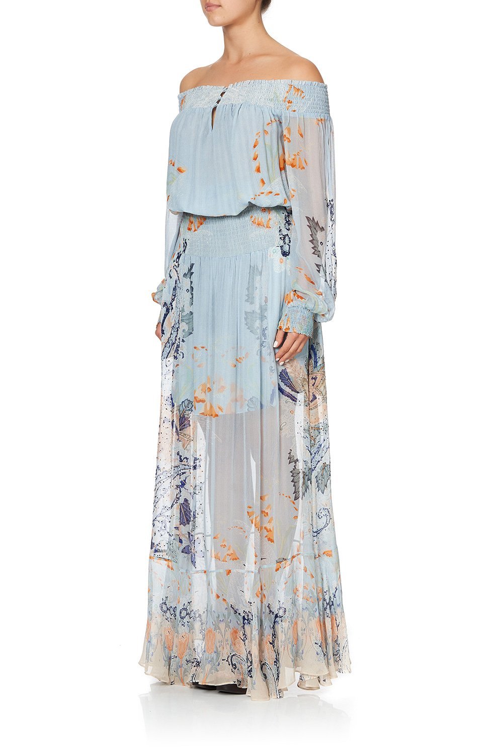 OFF SHOULDER SHIRRED DRESS FRASER FANTASIA