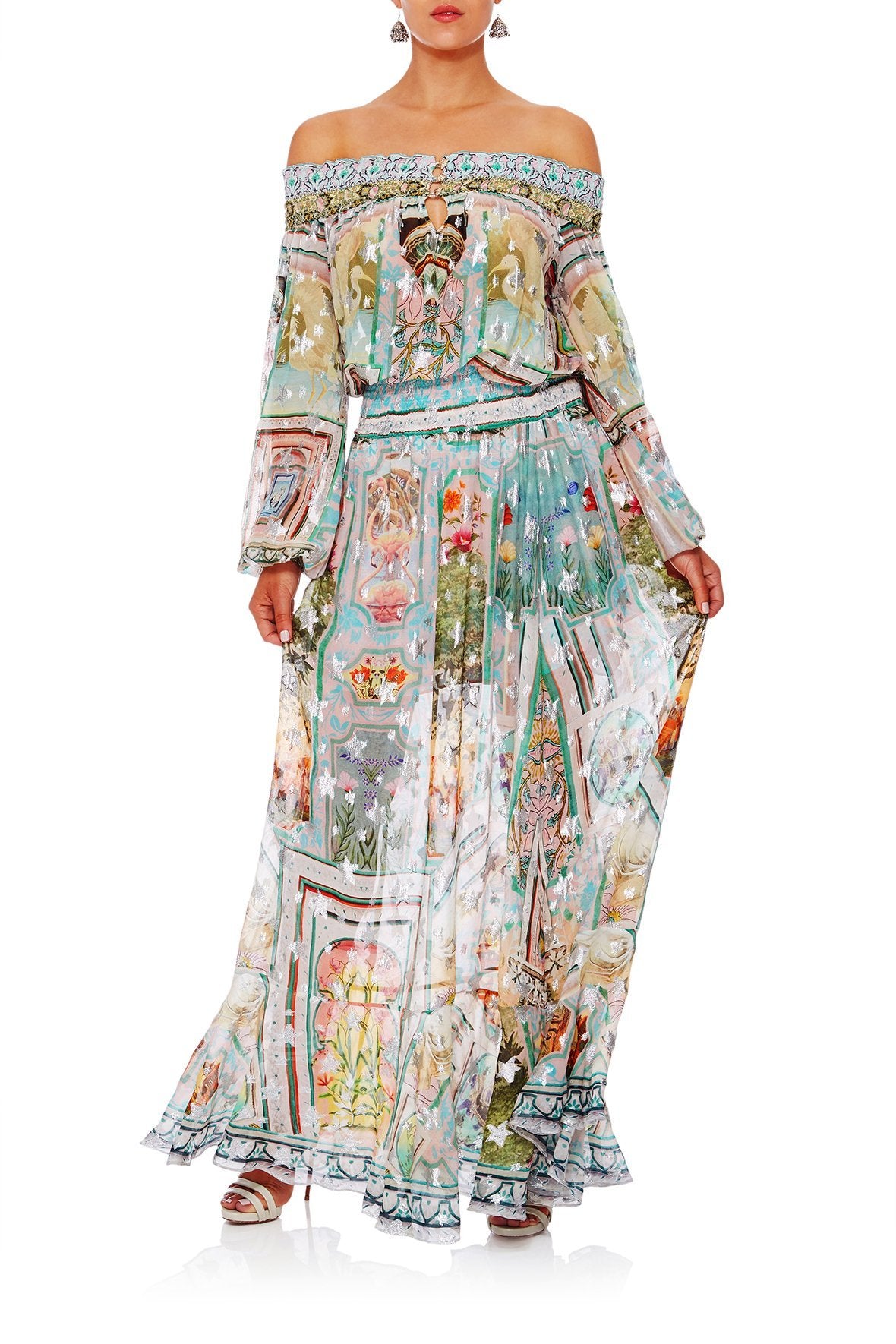 MATRIARCH MUSINGS OFF SHOULDER SHIRRED DRESS