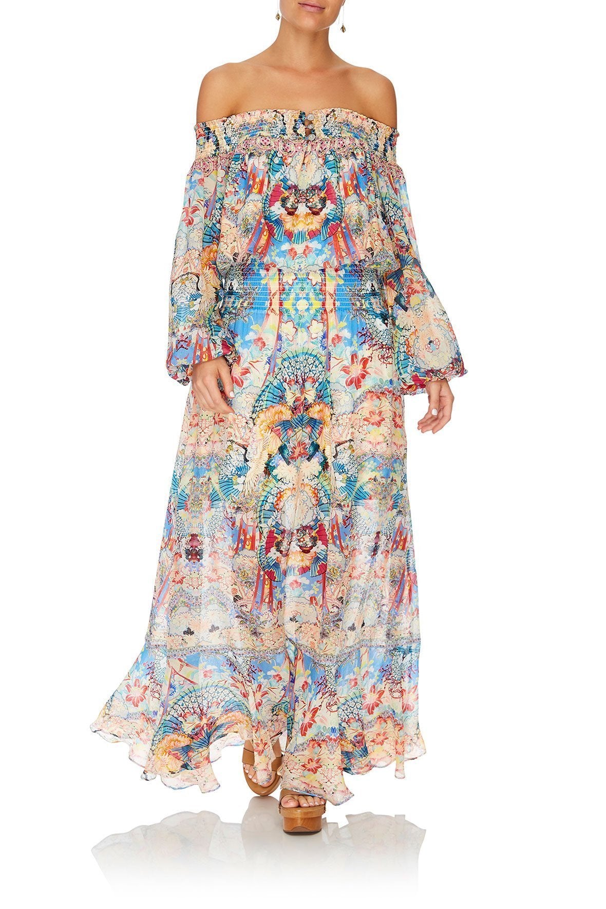 OFF SHOULDER SHIRRED DRESS MISO IN LOVE