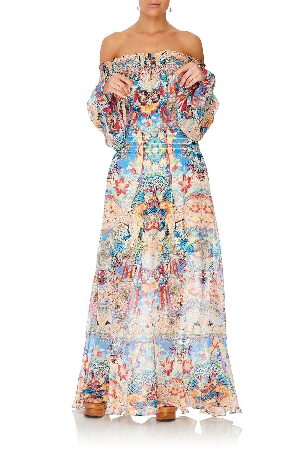 OFF SHOULDER SHIRRED DRESS MISO IN LOVE