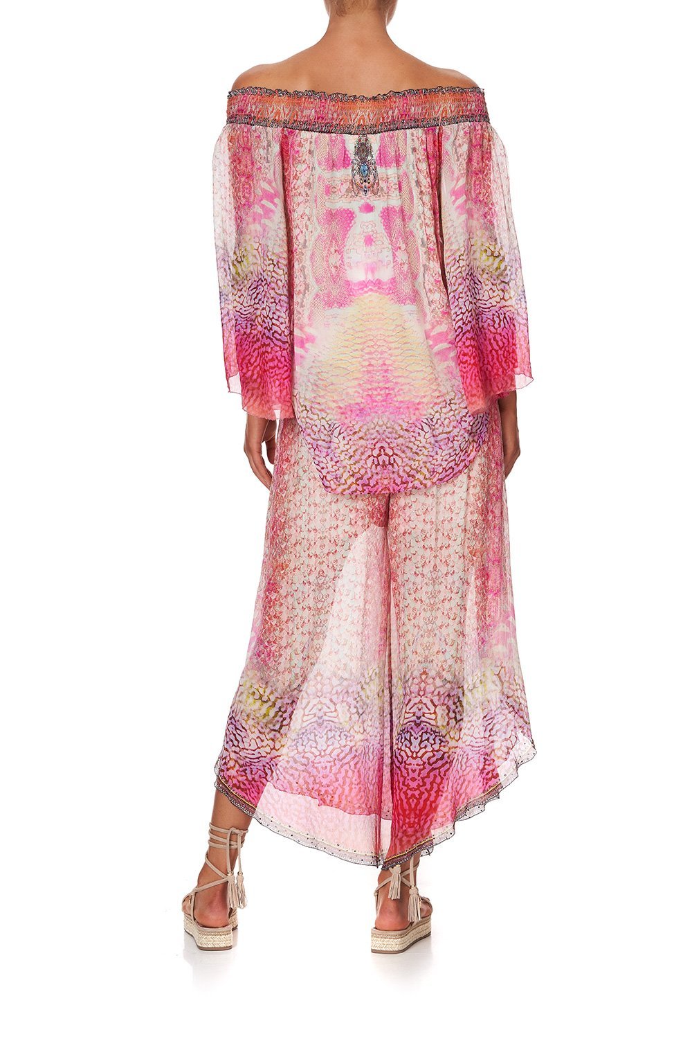 OFF SHOULDER SHIRRED BLOUSE SERPENTINE DREAMS