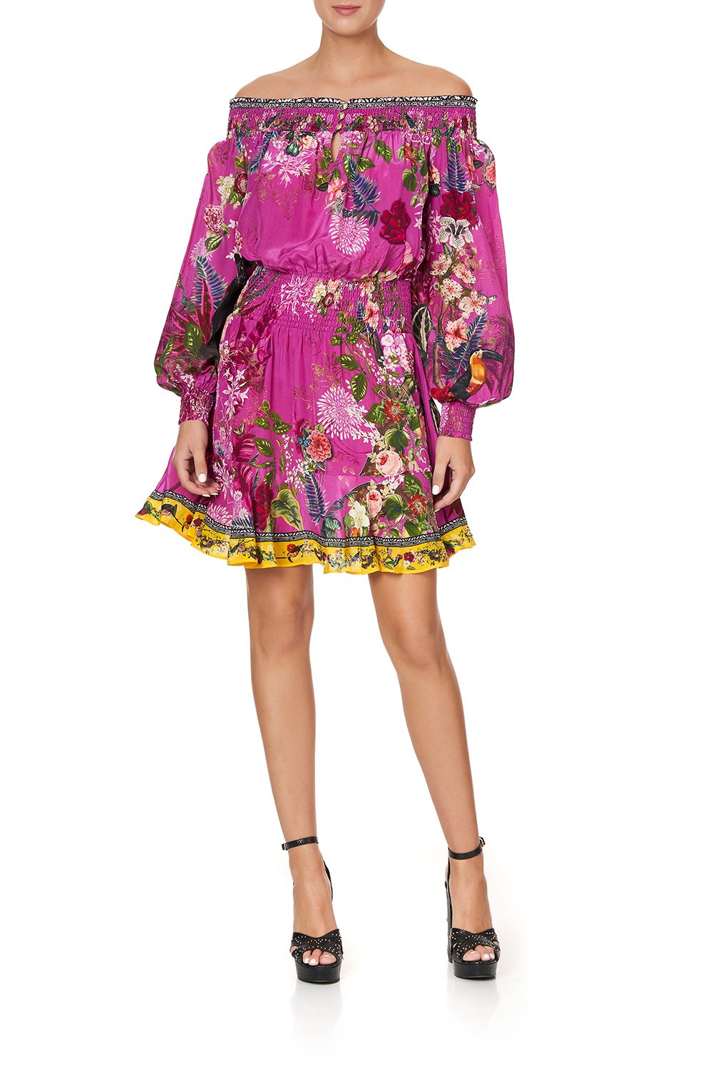 OFF SHOULDER SHORT DRESS JUNGLE LANGUAGE