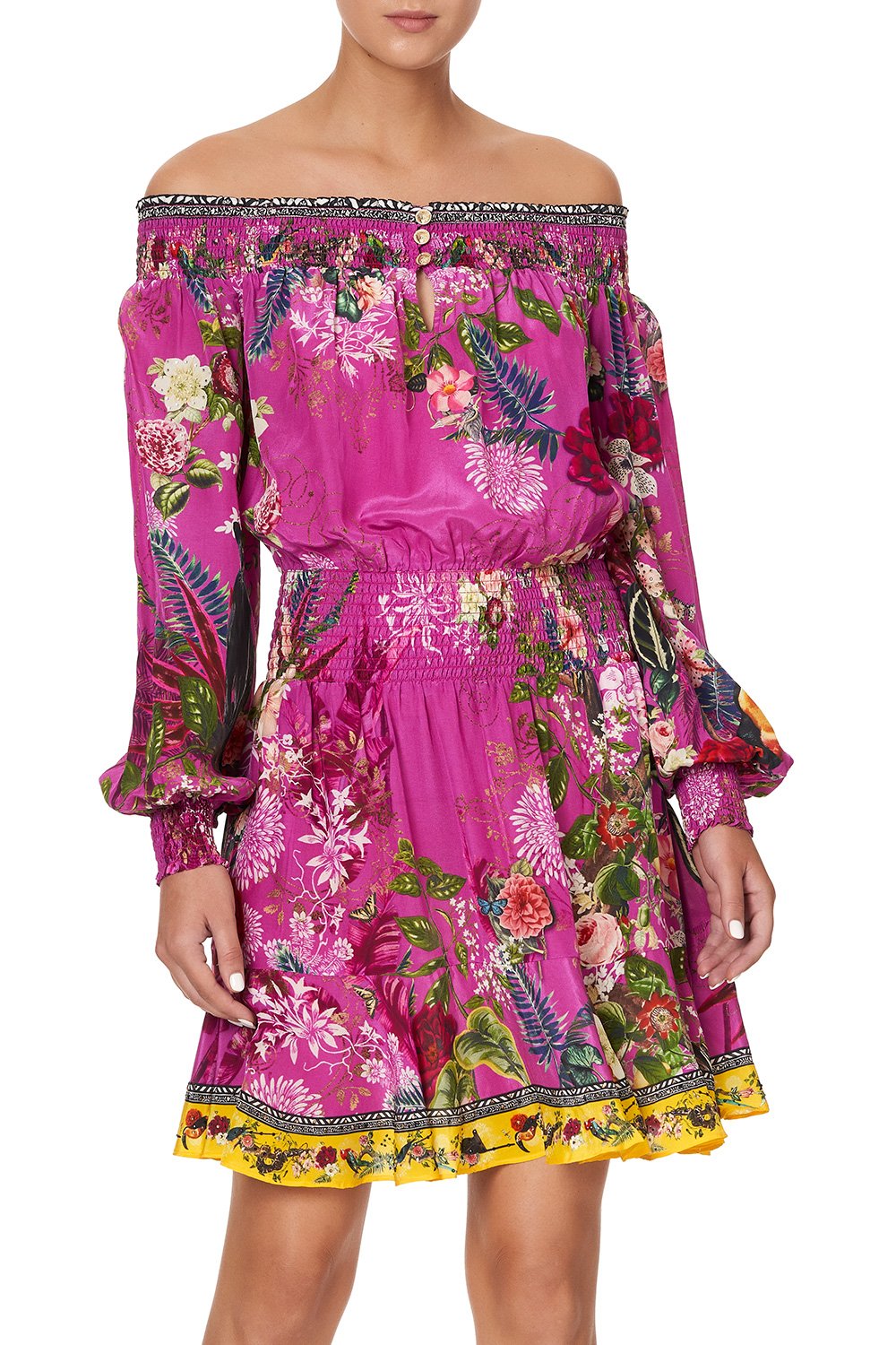 OFF SHOULDER SHORT DRESS JUNGLE LANGUAGE