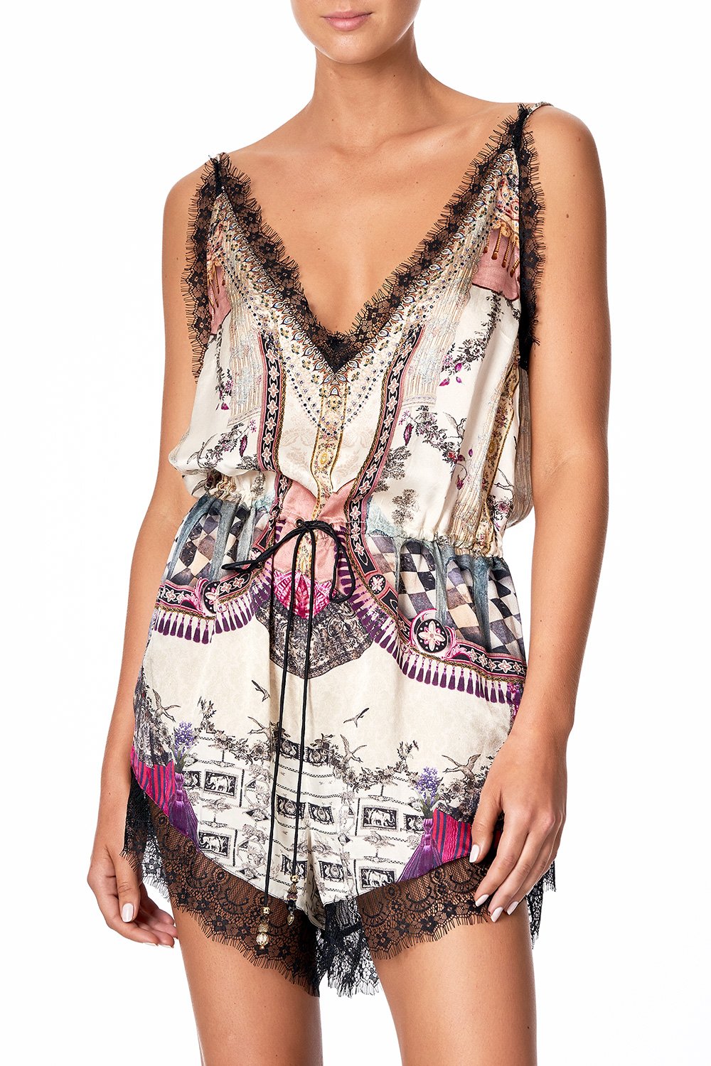 V-NECK LACE PLAYSUIT VIOLET CITY