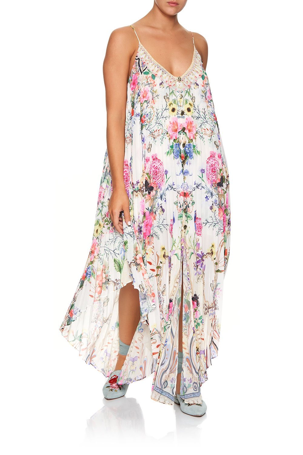 PLEATED BUTTON FRONT SLIP DRESS BOHEME