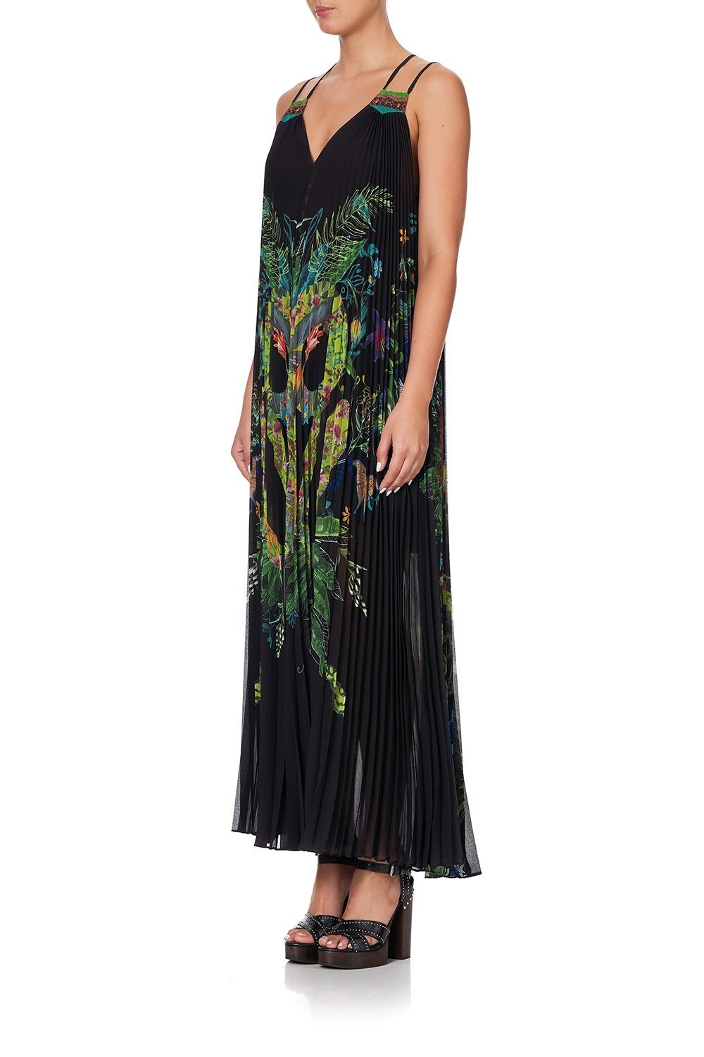 PLEATED MAXI DRESS WITH YOKE RIVER CRUISE