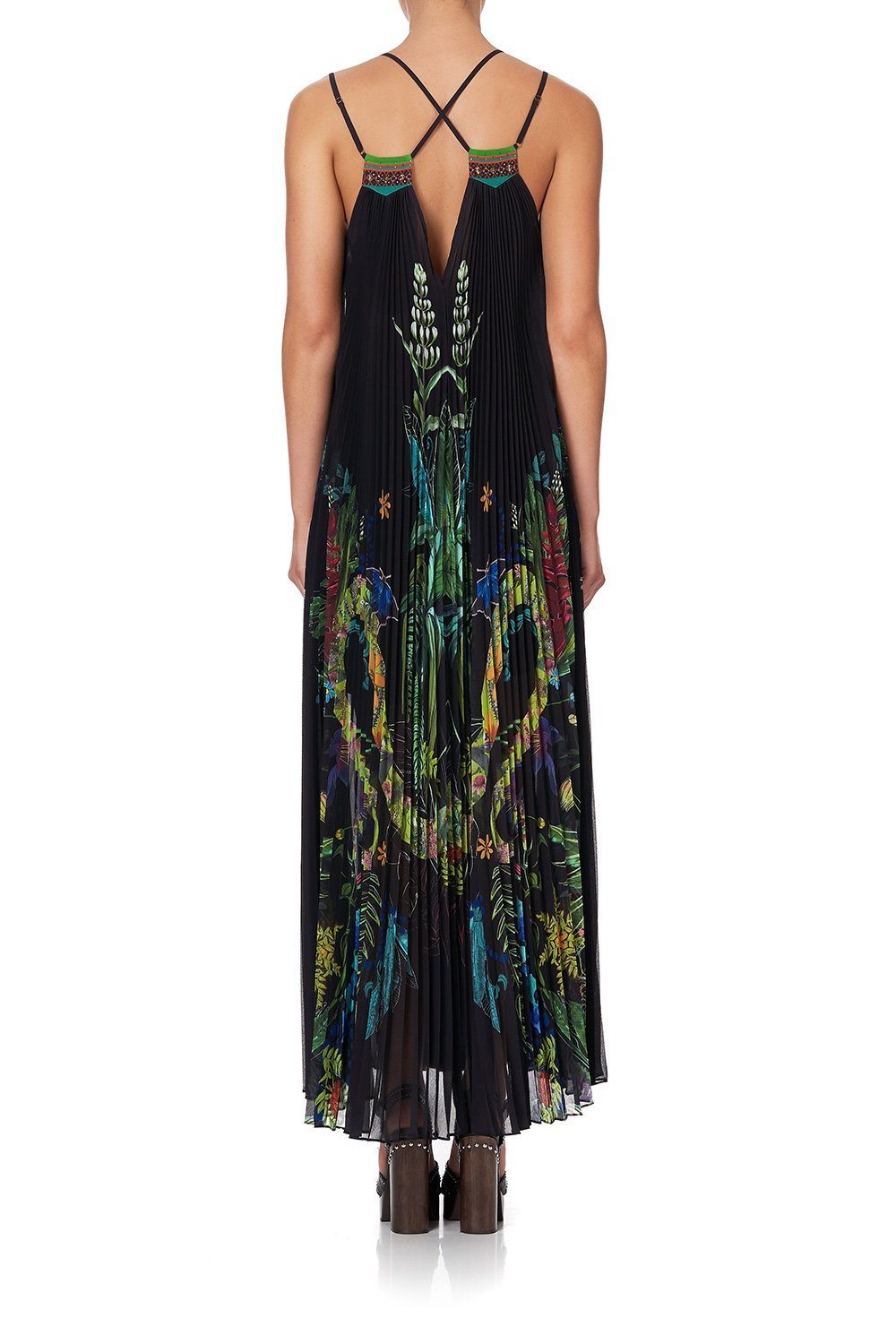 PLEATED MAXI DRESS WITH YOKE RIVER CRUISE