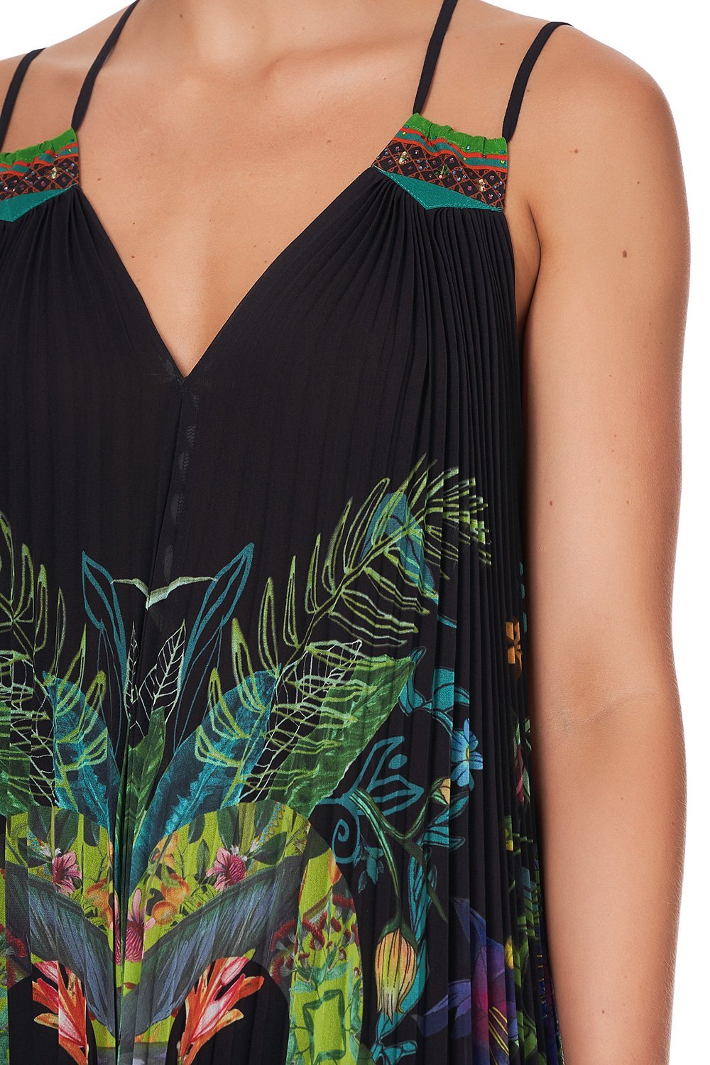 PLEATED MAXI DRESS WITH YOKE RIVER CRUISE