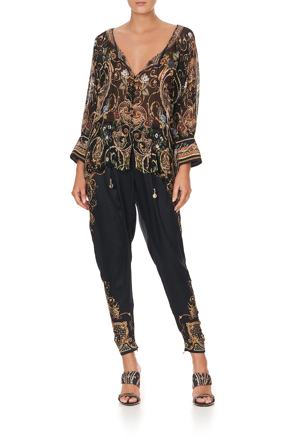 RAGLAN SLEEVE BUTTON UP TOP STUDIO 54