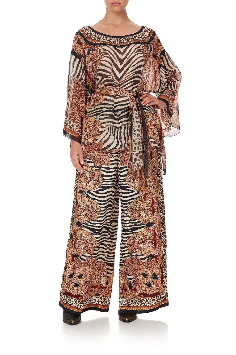 ROUND NECK TOP WITH BELT WILD FIRE