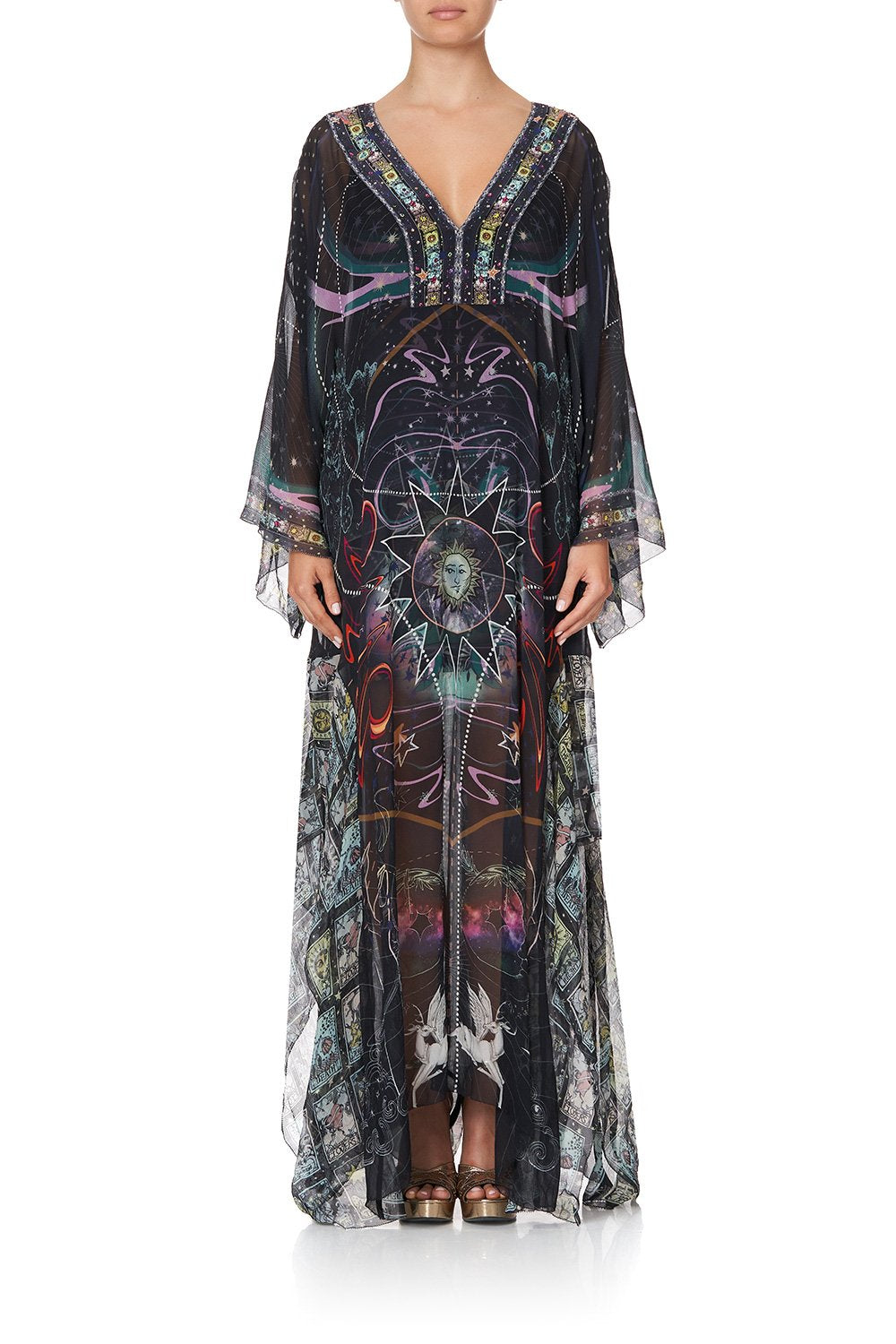 SHEER KAFTAN WITH TIE AND SLIP MIDNIGHT MOON HOUSE