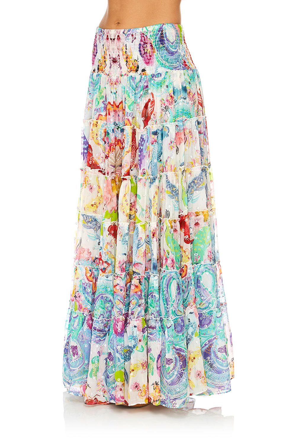 CAMILLA DRAGON DIVINITY SHEER TIERED CIRCLE SKIRT