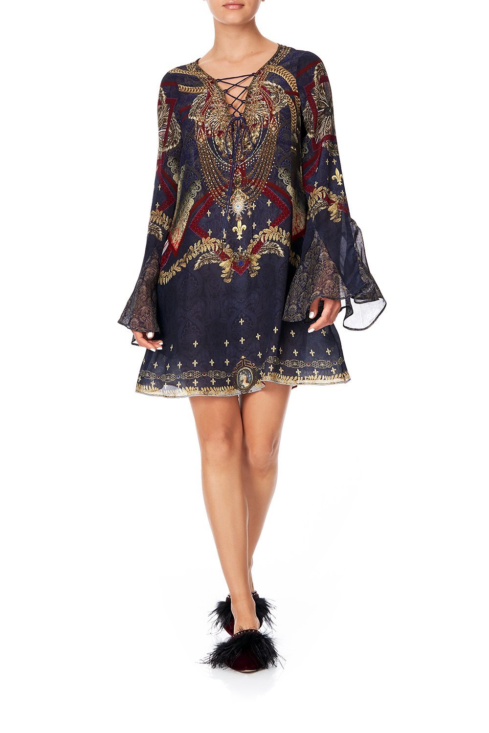 LACE UP SHIFT WITH FLARE SLEEVE THIS CHARMING WOMAN