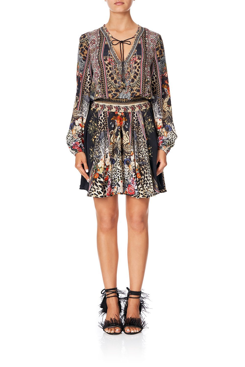 CAMILLA SHIRRED RELAXED SHORT DRESS MARAIS AT MIDNIGHT