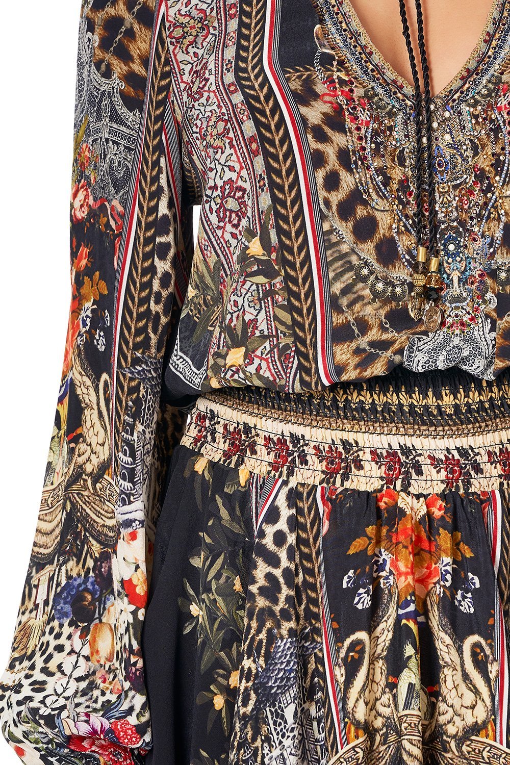 CAMILLA SHIRRED RELAXED SHORT DRESS MARAIS AT MIDNIGHT