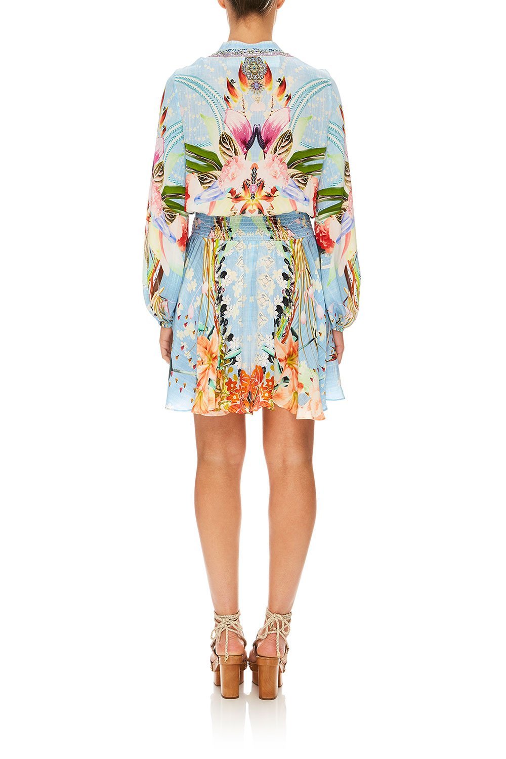 CAMILLA THE STILL ABYSS SHIRRED RELAXED SHORT DRESS