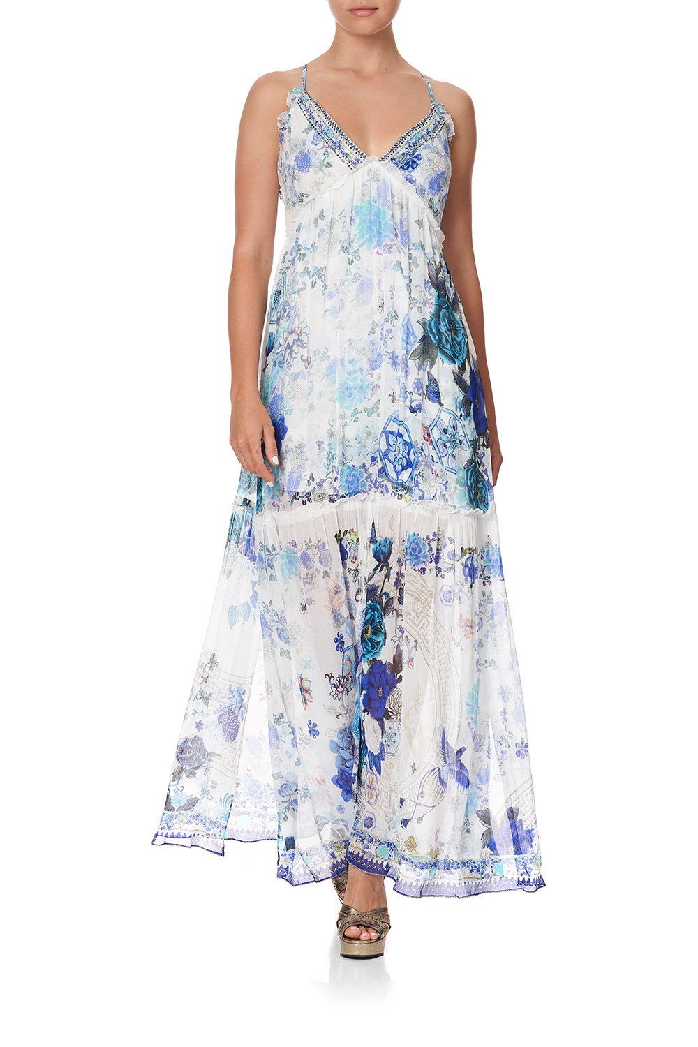 SHOESTRING STRAP GATHERED DRESS WHITE SIDE OF THE MOON