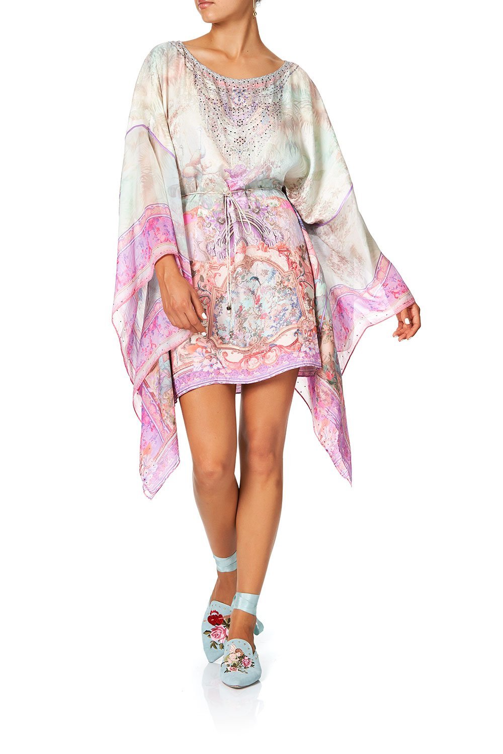 CAMILLA SHORT KAFTAN WITH SHEER SLEEVE ELECTRON LIBRE