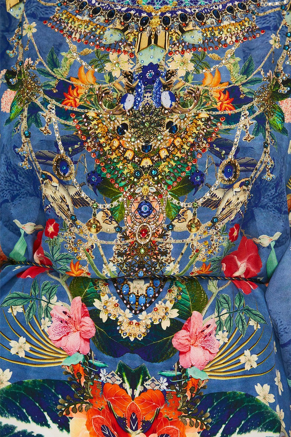 CAMILLA FARAWAY FLORALS SHORT KAFTAN W/ SHEER SLEEVE