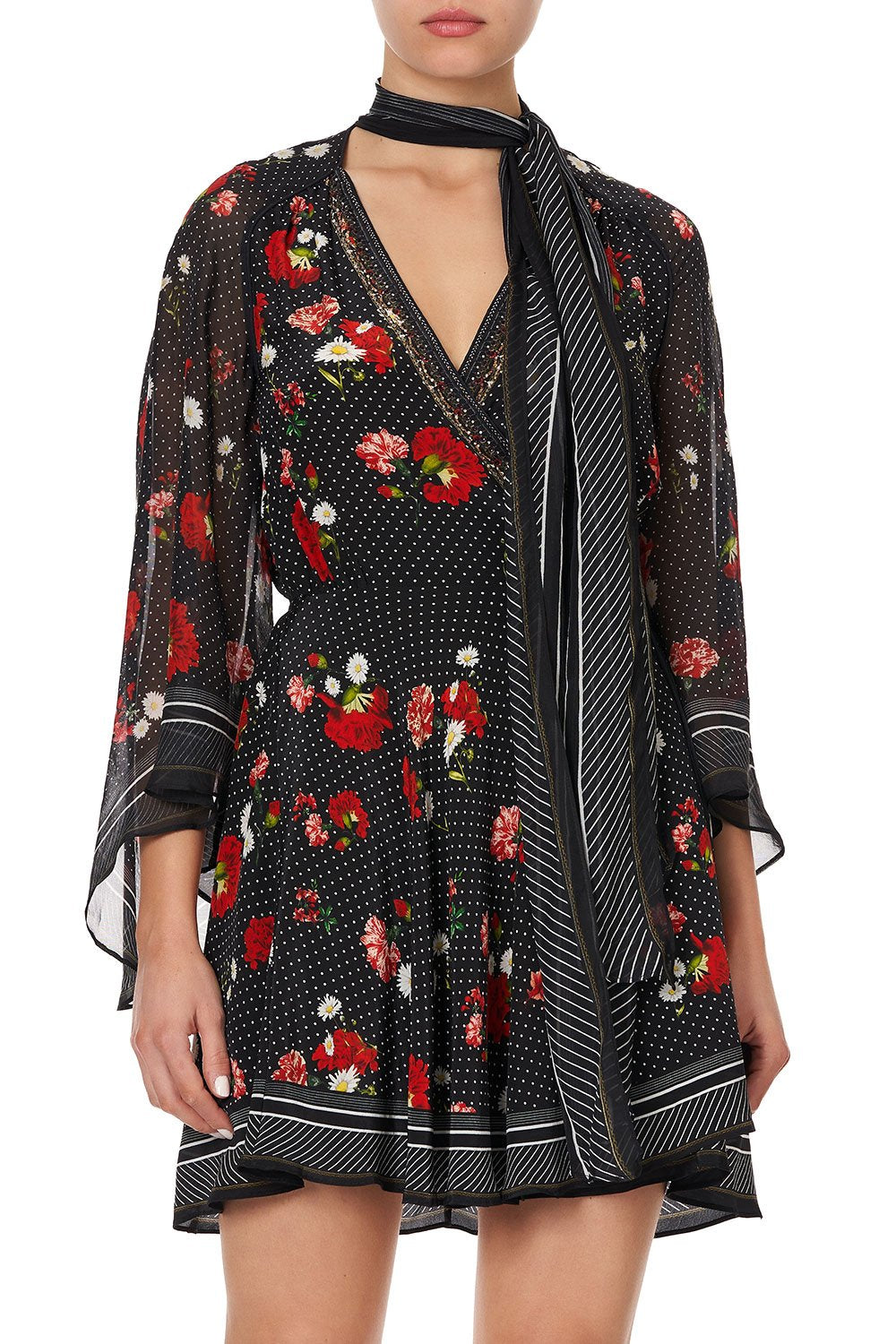 SHORT WRAP DRESS WITH NECK TIE COASTAL PARISIENNE