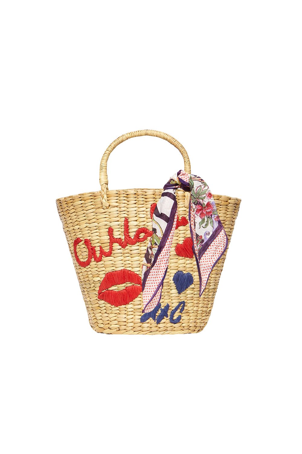 SMALL SEA GRASS BASKET PARIS EMBROIDERY