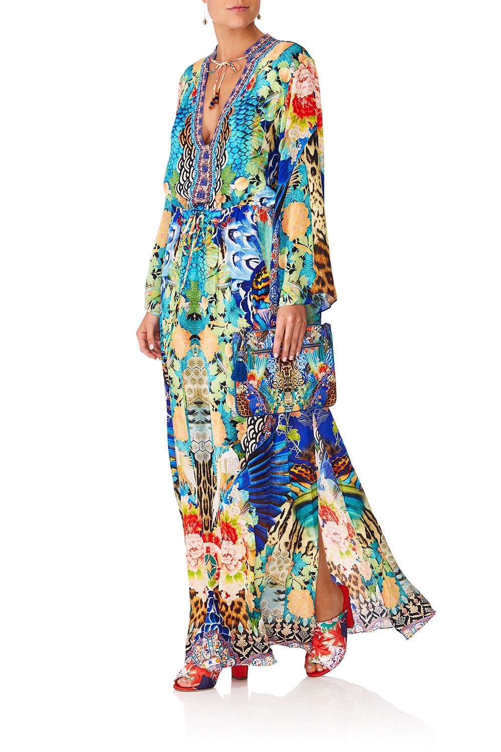 CAMILLA SPACE COWGIRL DRAWSTRING BUTTON UP DRESS