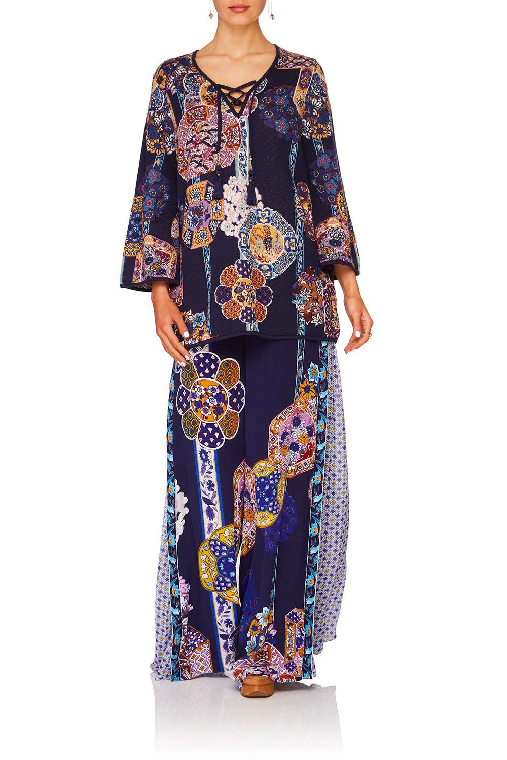 CAMILLA STAR GAZER WIDE SLEEVE KNIT W TIE FRONT