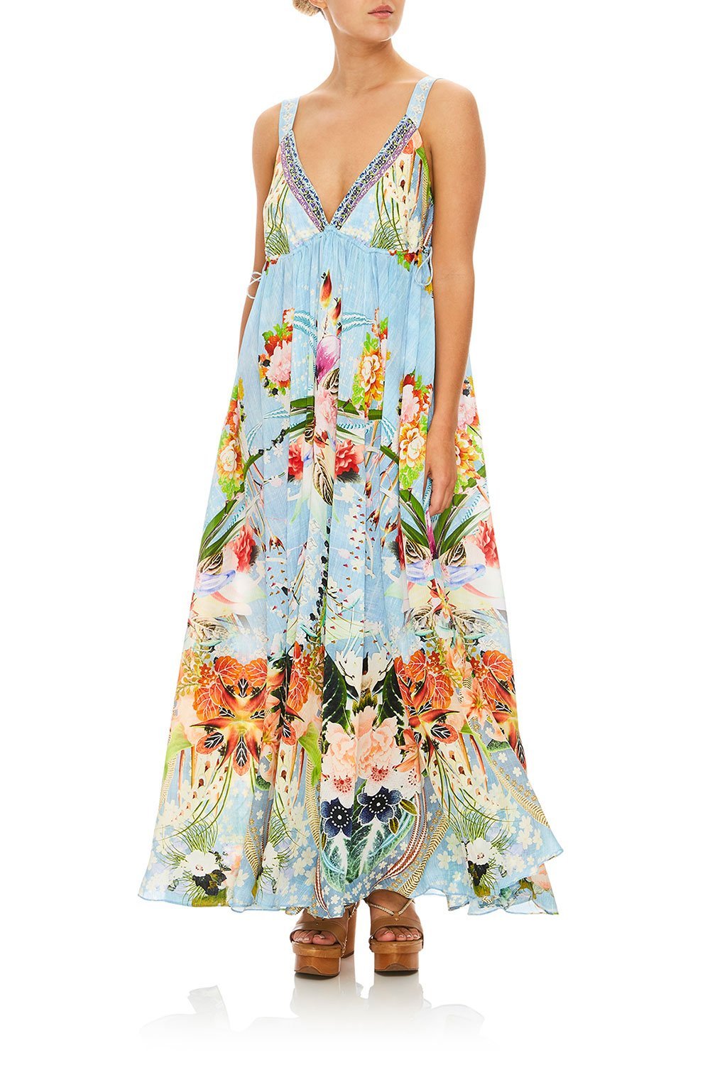 CAMILLA THE STILL ABYSS STRAP DRESS W/ GATHERED WAIST