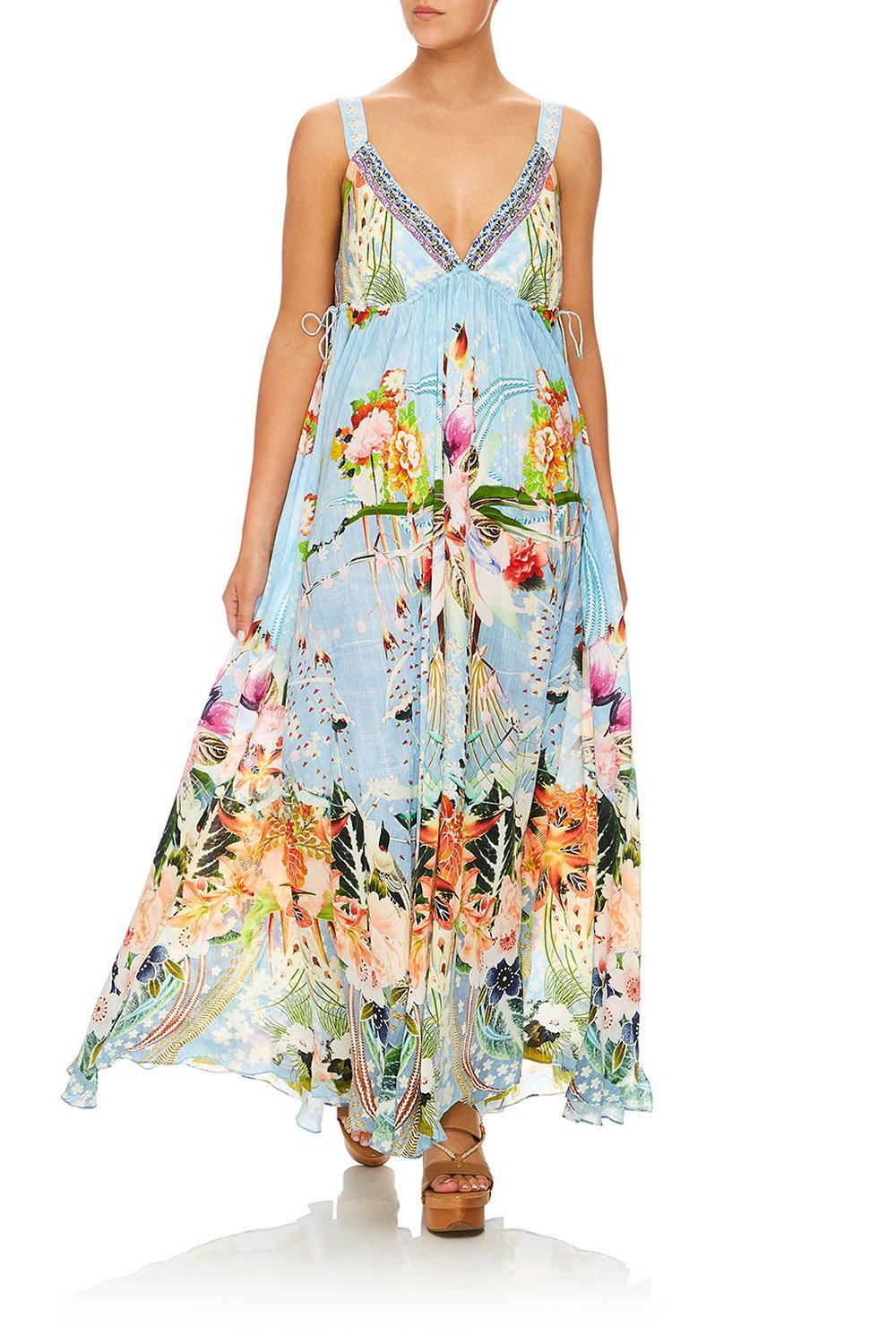 CAMILLA THE STILL ABYSS STRAP DRESS W/ GATHERED WAIST