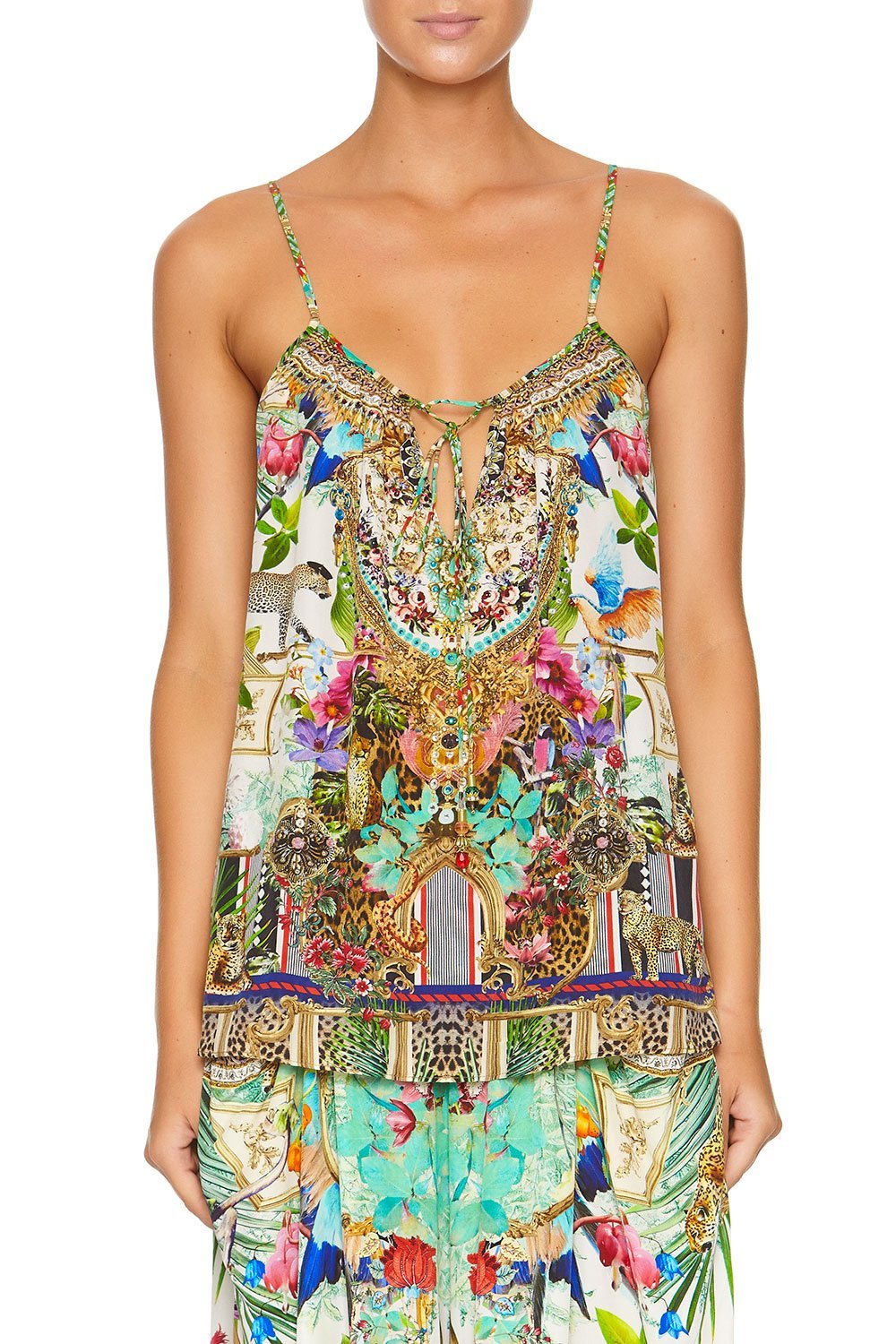 CAMILLA STRAP TOP WITH TIE FRONT DETAIL CHAMPAGNE COAST