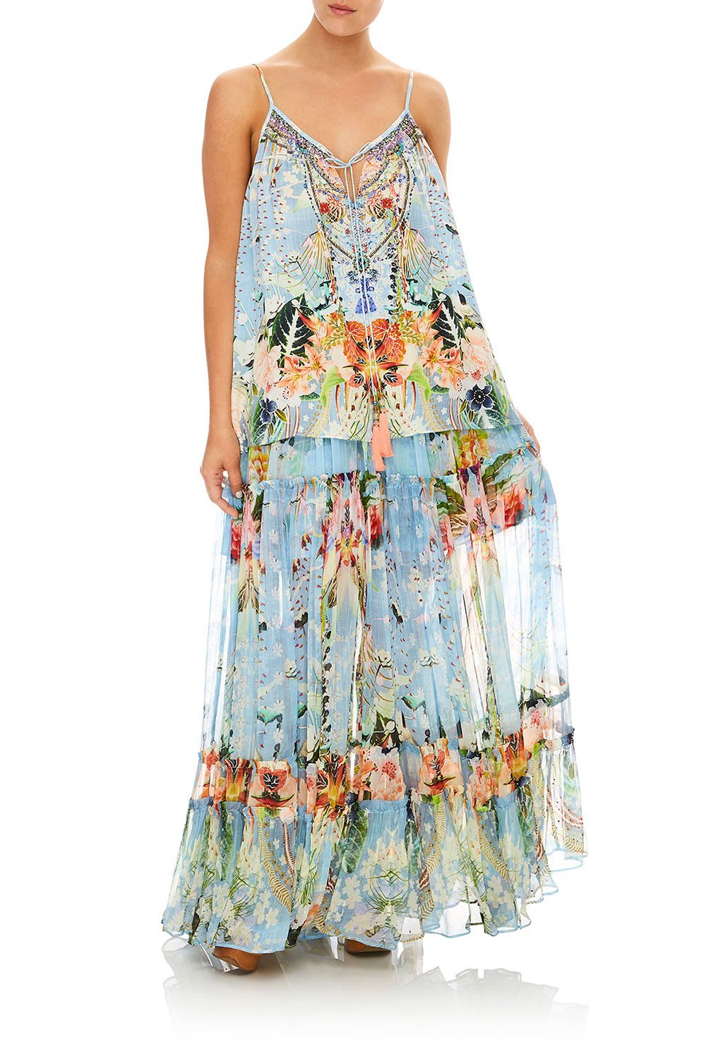 CAMILLA THE STILL ABYSS STRAP TOP W/ TIE FRONT DETAIL