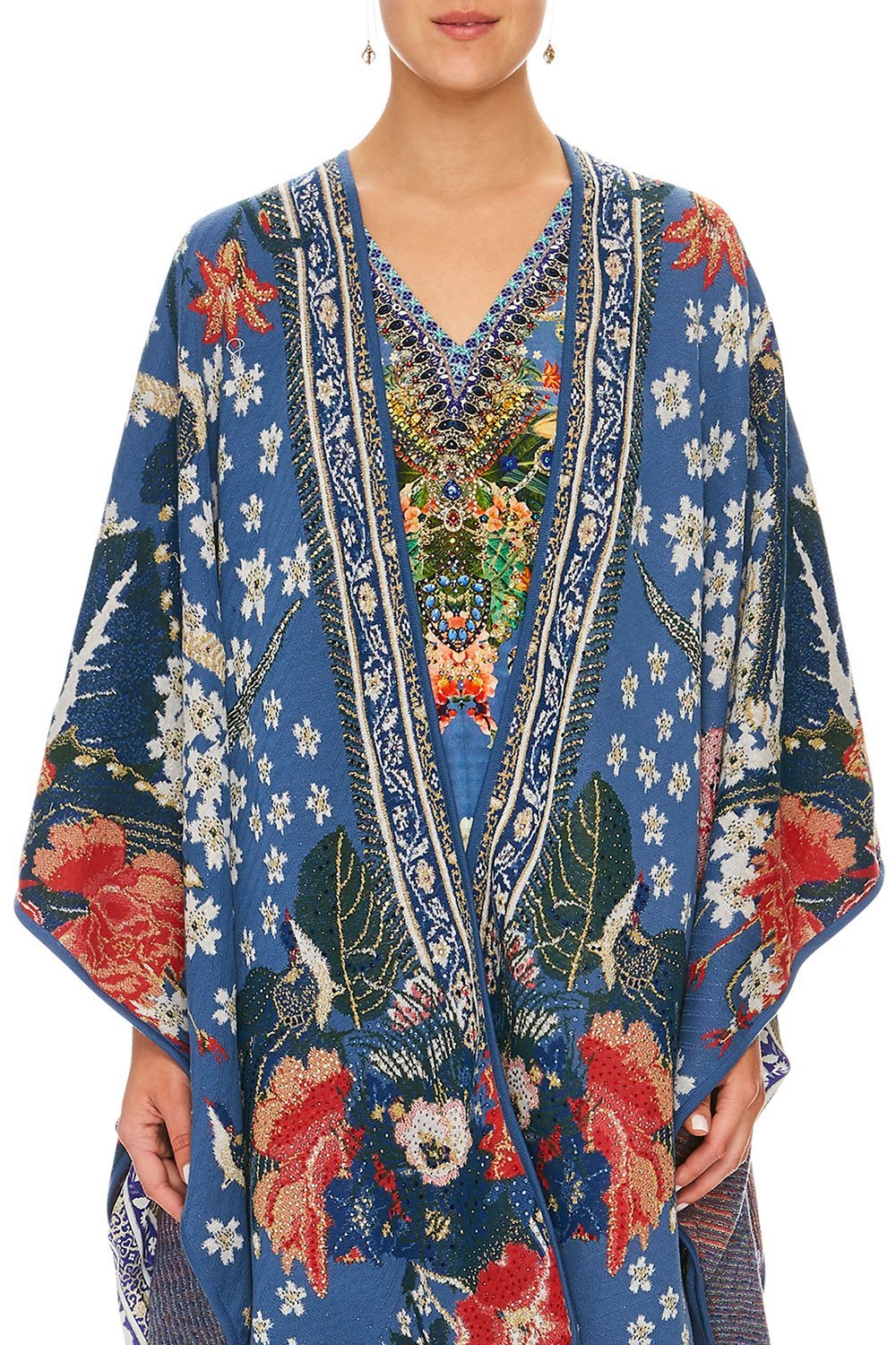 CAMILLA FARAWAY FLORALS THROW OVER PONCHO