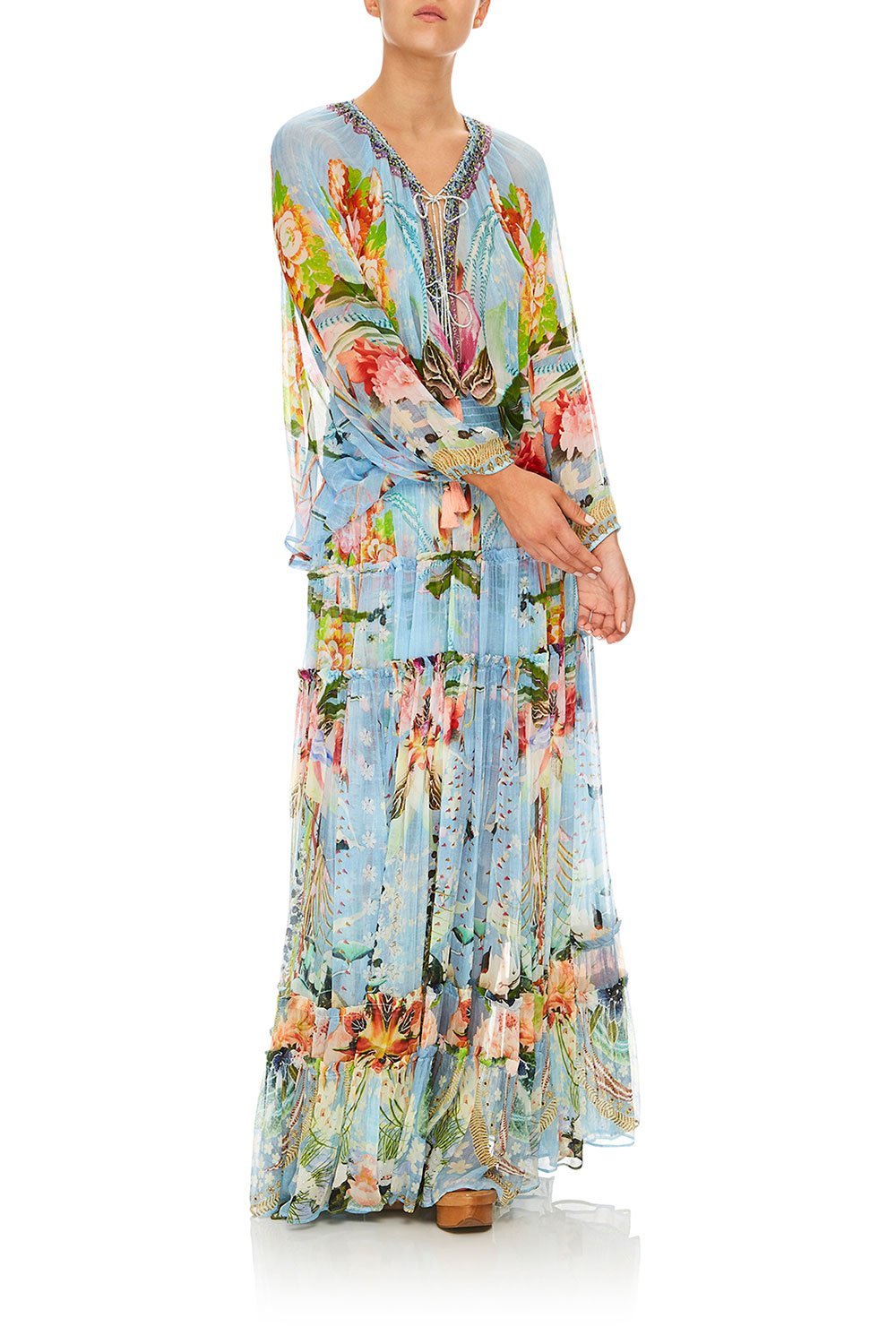 CAMILLA THE STILL ABYSS TIE FRONT HIGH LOW HEM BLOUSE