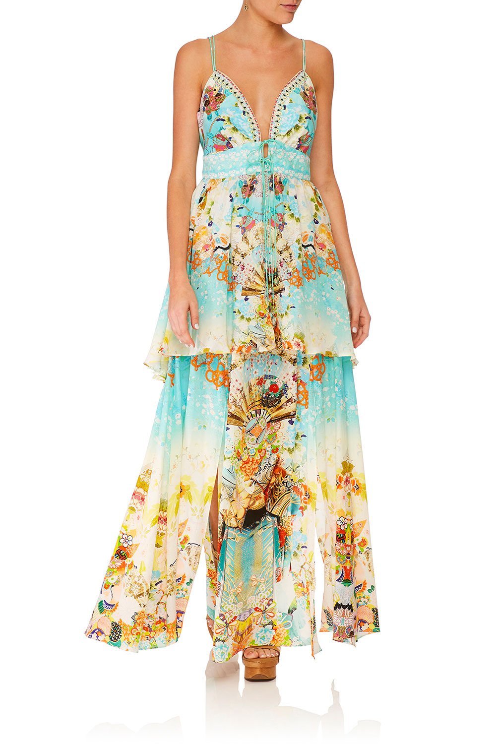 CAMILLA TIE FRONT MINI DRESS RETRO'S RAINBOW