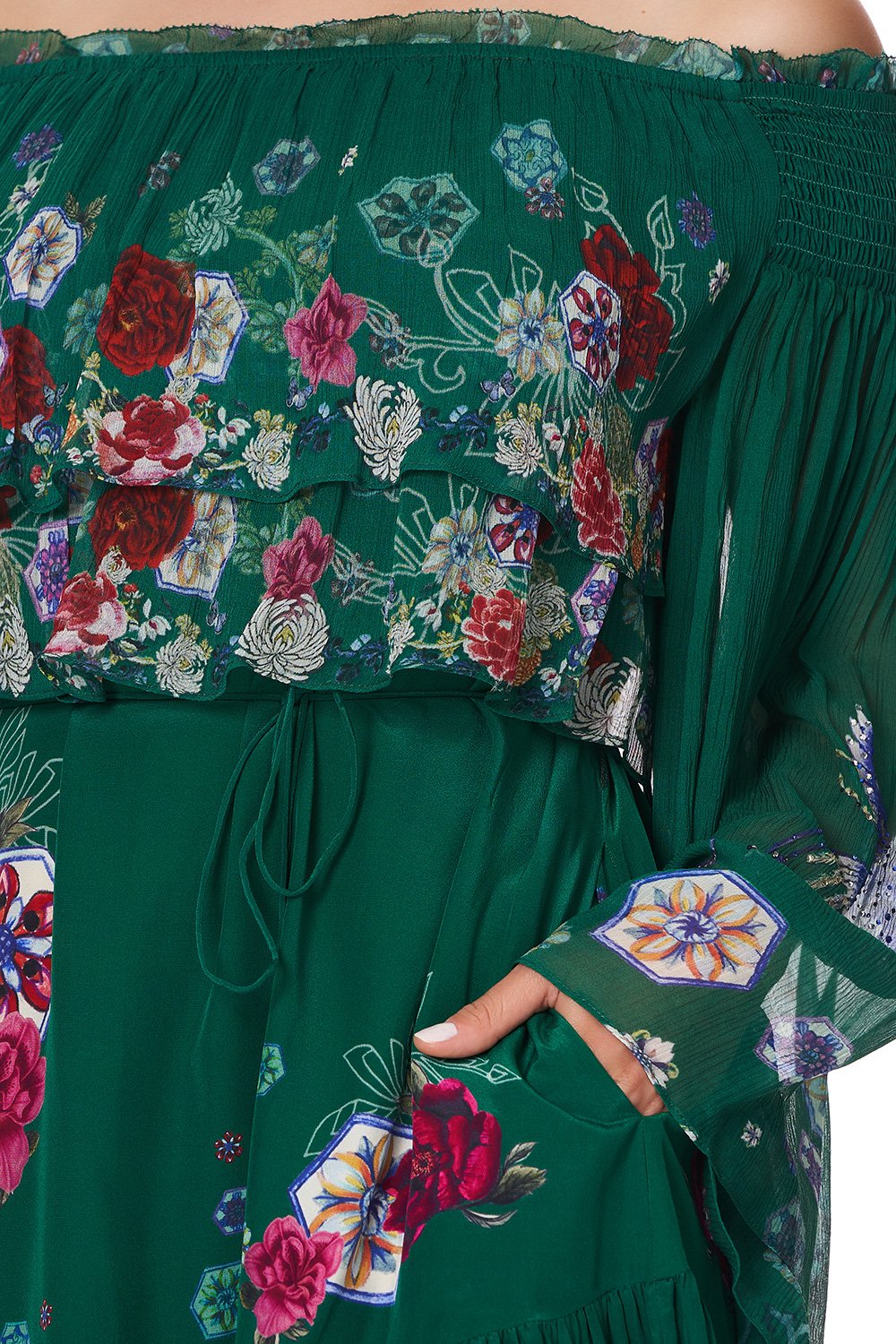 TIERED RUFFLE DRESS EMERALD'S ORBIT