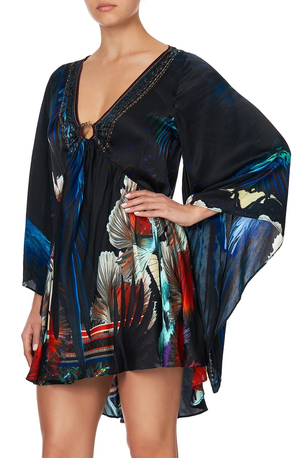U-RING DRESS WITH KIMONO SLEEVE NIGHT FLIGHT