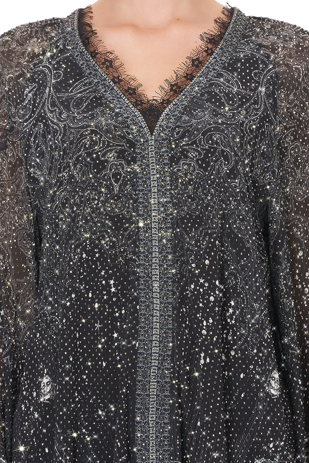 V NECK BLOUSE WITH NECKBAND MIDNIGHT PEARL