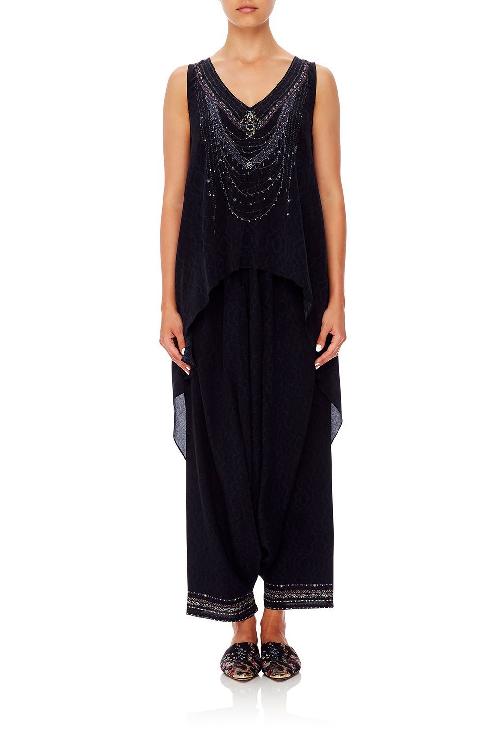 CAMILLA V-NECK CROSS BACK TOP MIDNIGHT MEETING