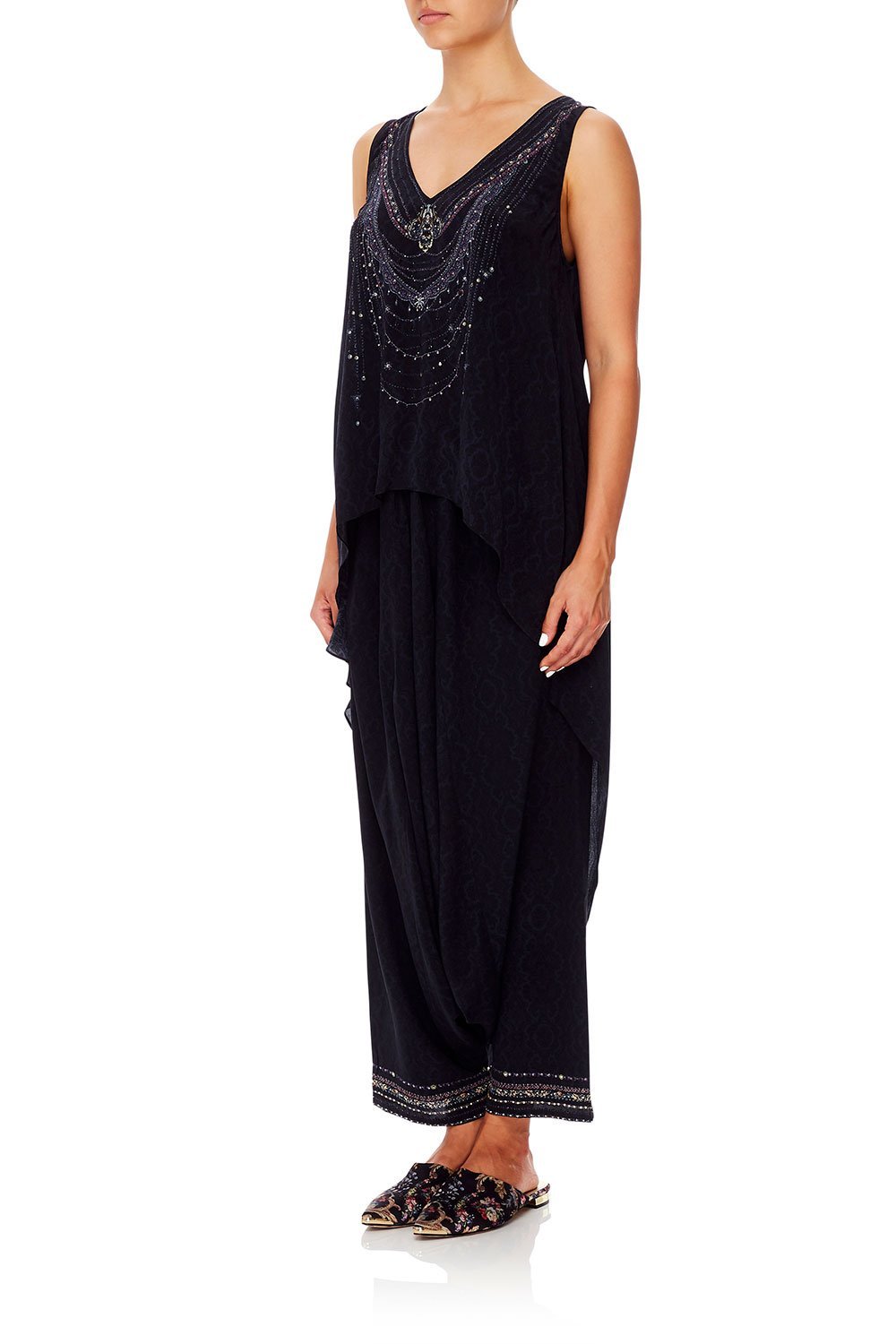 CAMILLA V-NECK CROSS BACK TOP MIDNIGHT MEETING