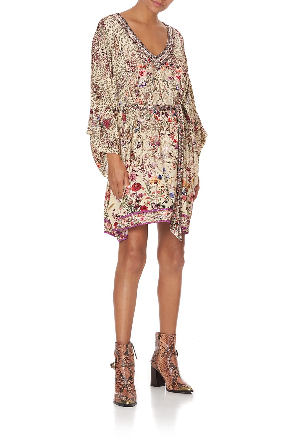V NECK JERSEY SHORT KAFTAN WITH TIE DRIFTING DREAMER