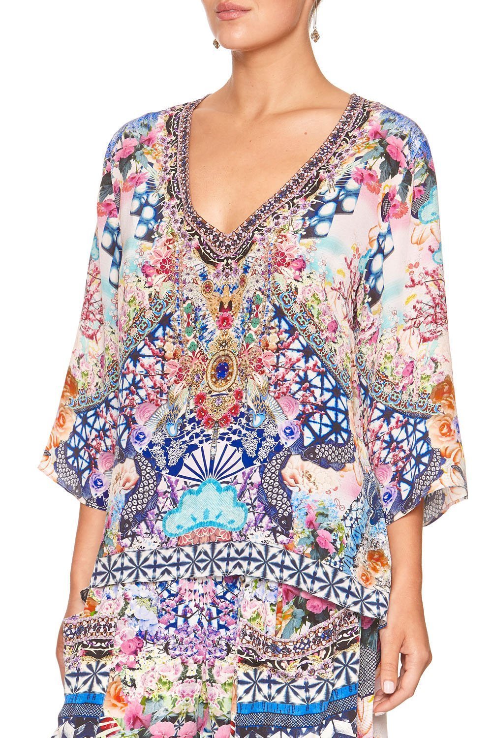 V-NECK OVERSIZED BLOUSE SHIBORI SHORES