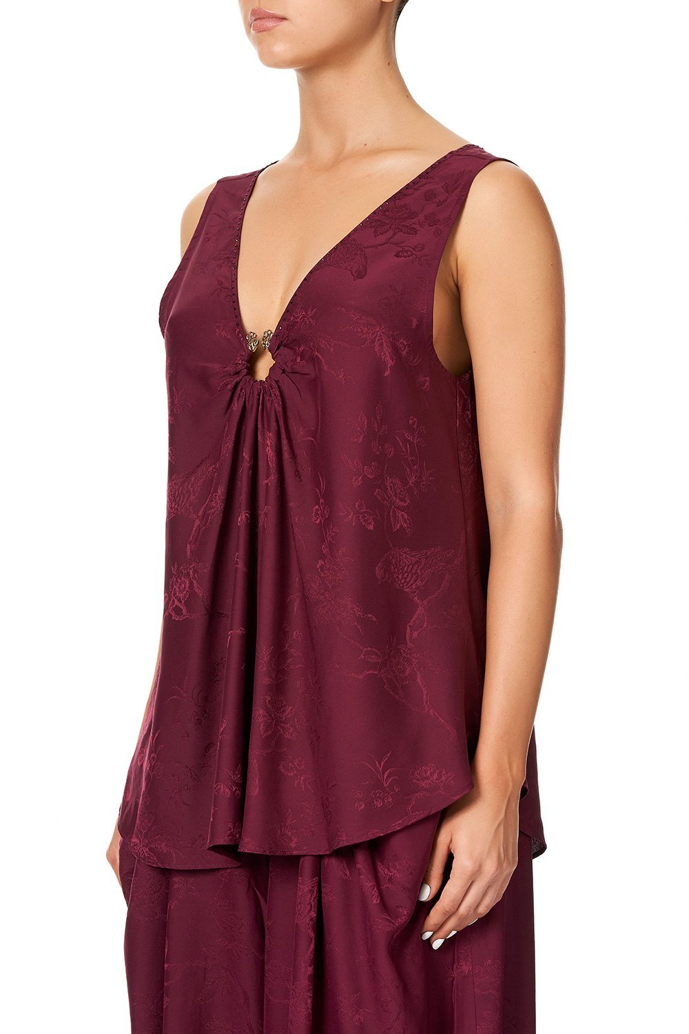CAMILLA WIDE STRAP U-RING TOP BURGUNDY