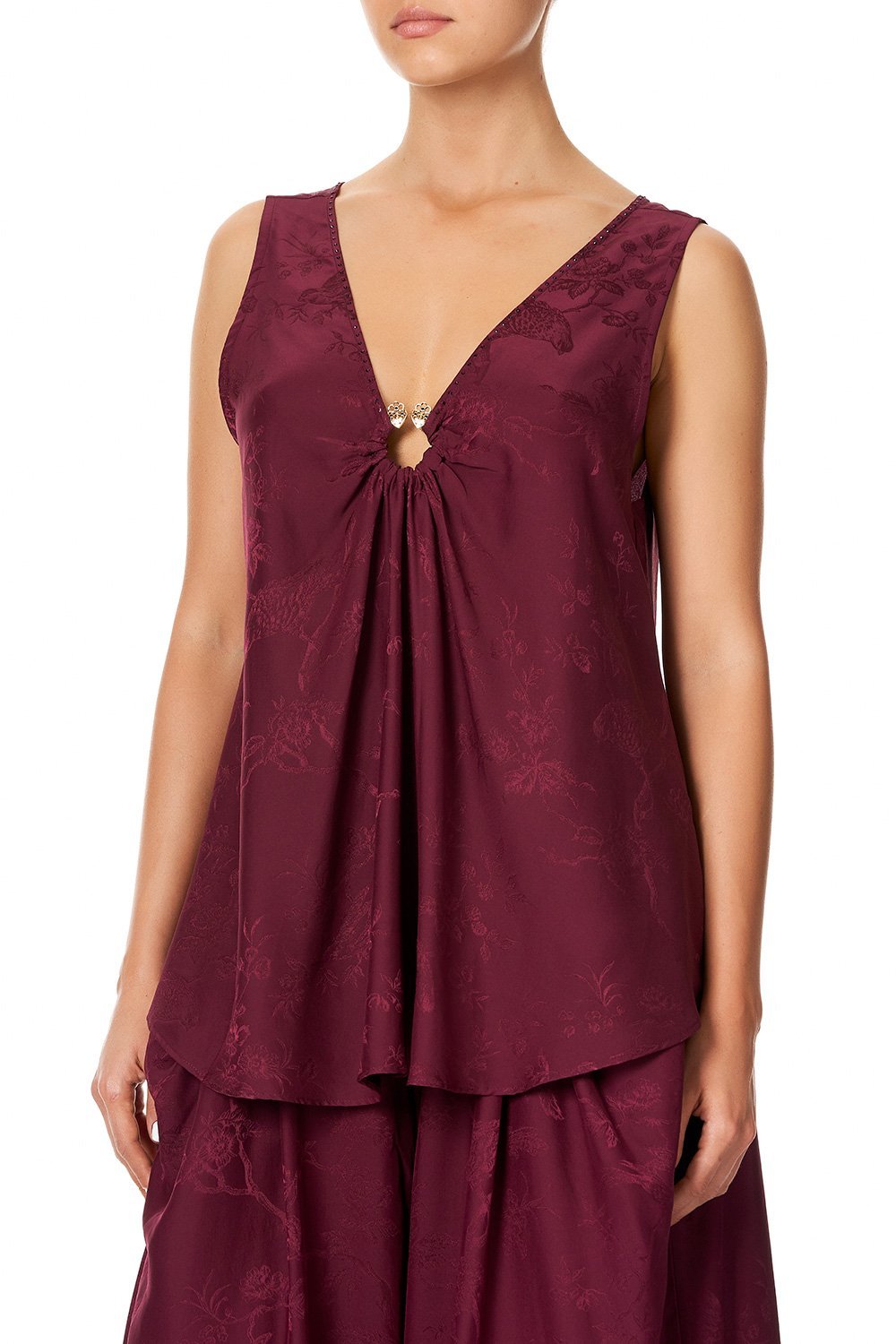 CAMILLA WIDE STRAP U-RING TOP BURGUNDY