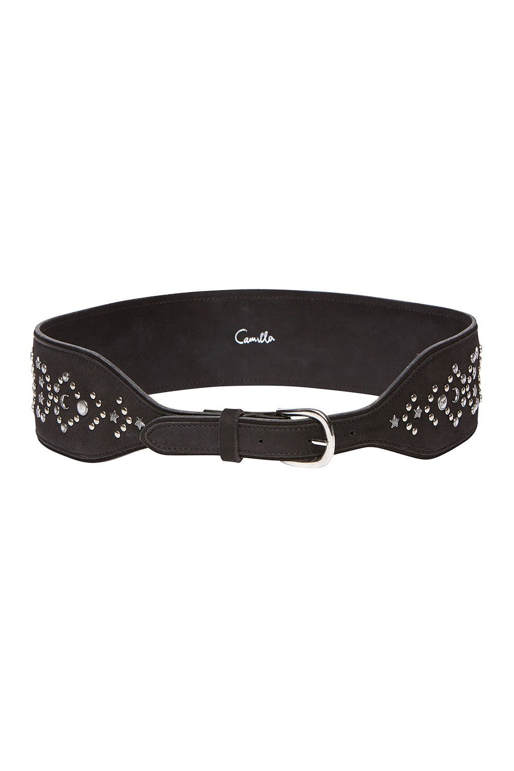 CAMILLA WIDE STUDDED BELT BLACK