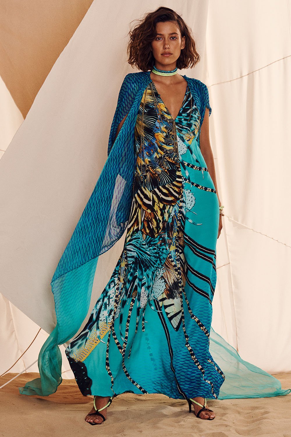 LONG KAFTAN WITH OVERLAY DETAIL MARINE QUEEN