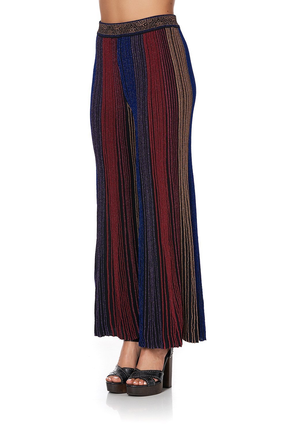 FLARED METALLIC KNIT PANTS FOLK RIVER